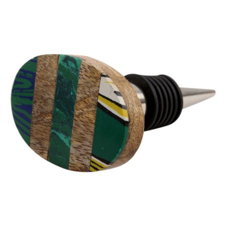 Green Oval Wooden Wine Stopper (Pack Of One Piece)